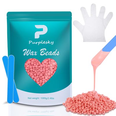 Wax Beads for Hair Removal, 2.4 Lbs Coarse Hard Wax Beads, Bikini Waxing Beads for Brazilian, Leg, Face, Armpit, Home Waxing Facial Beans, Hard Wax Beads Bulk Kit with Silicone Waxing Stick (Rose)