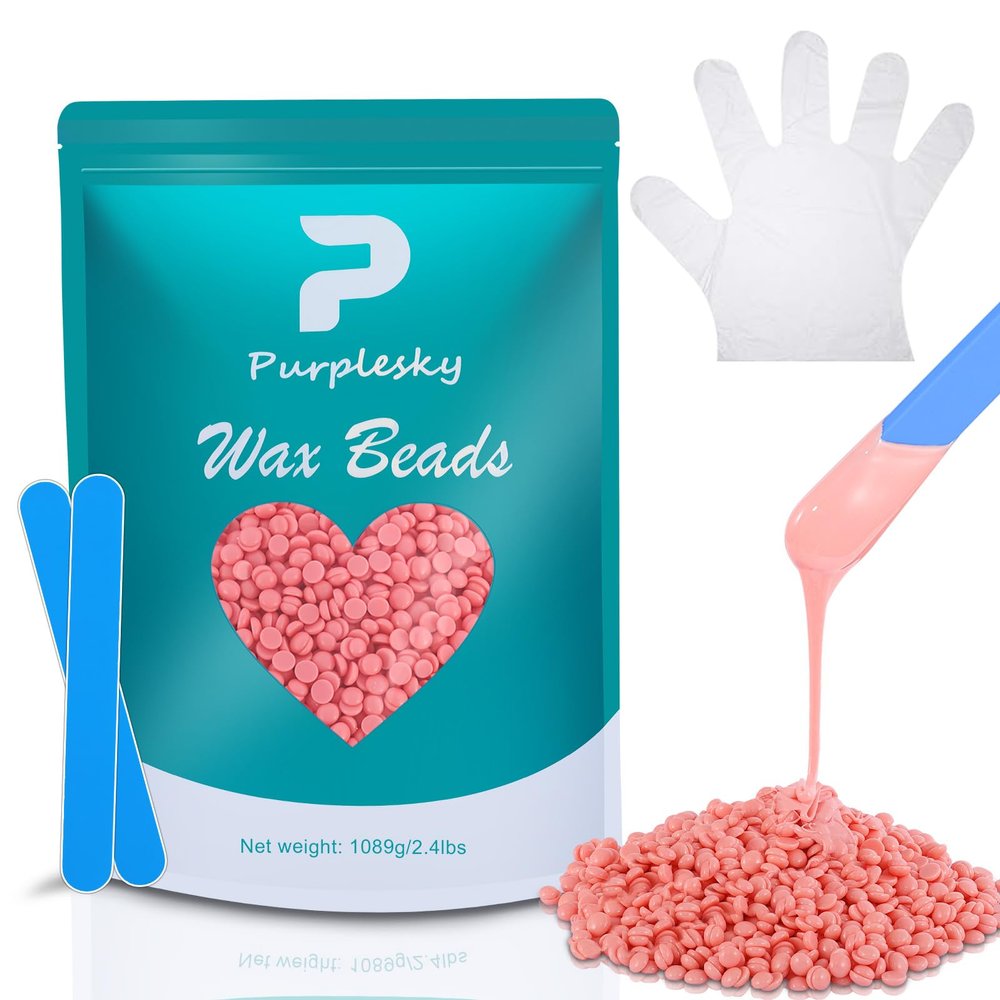 Wax Beads for Hair Removal, 2.4 Lbs Coarse Hard Wax Beads, Bikini Waxing Beads for Brazilian, Leg, Face, Armpit, Home Waxing Facial Beans, Hard Wax Beads Bulk Kit with Silicone Waxing Stick (Rose)
