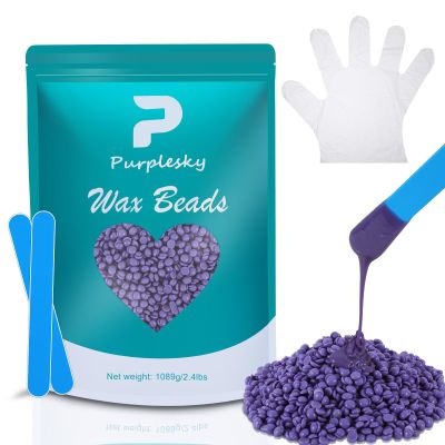 Wax Beads for Hair Removal, 2.4 Lbs Coarse Hard Wax Beads, Bikini Waxing Beads for Brazilian, Leg, Face, Armpit, Home Waxing Beans Bulk with Silicone Waxing Stick (lavender scent)