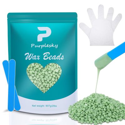 Coarse Wax Beads, 2 Lbs Hard Wax Beads for Hair Removal, Bikini Waxing Beans for Sensitive Skin, Brazilian, Leg, Face, Armpit, Home Waxing Bulk with Silicone Wax Stick (TEA TREE)