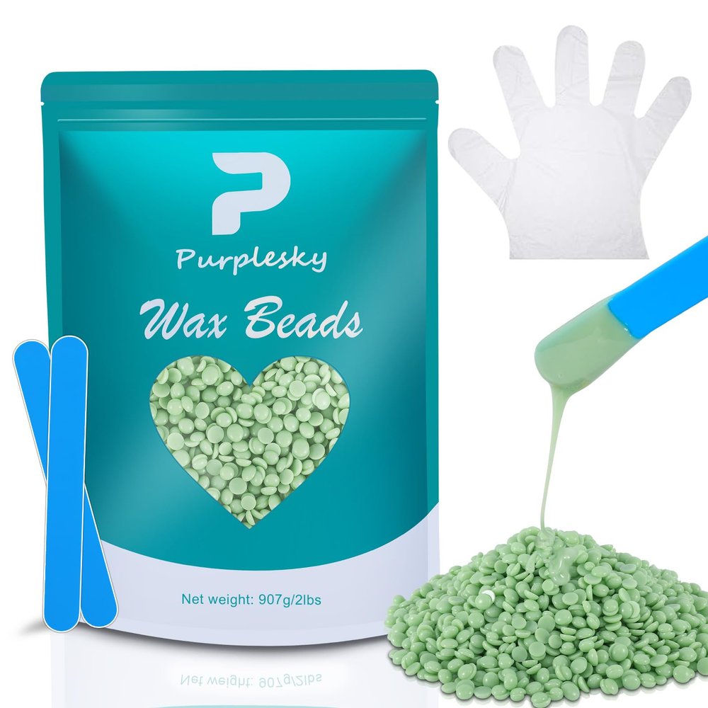 Coarse Wax Beads, 2 Lbs Hard Wax Beads for Hair Removal, Bikini Waxing Beans for Sensitive Skin, Brazilian, Leg, Face, Armpit, Home Waxing Bulk with Silicone Wax Stick (TEA TREE)