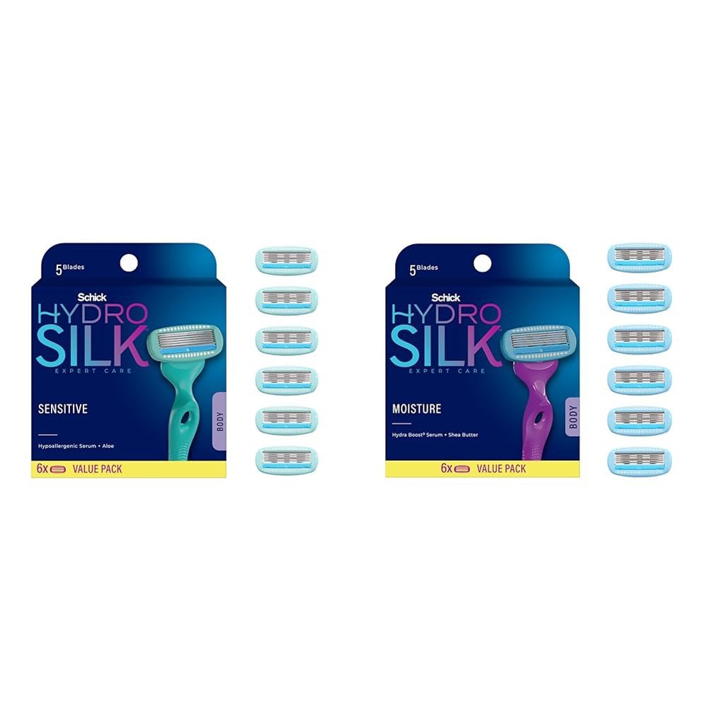 Schick Hydro Silk Moisturizing Razor Blade Refills for Women with Shower Hanger, 6 Count and 4 Count