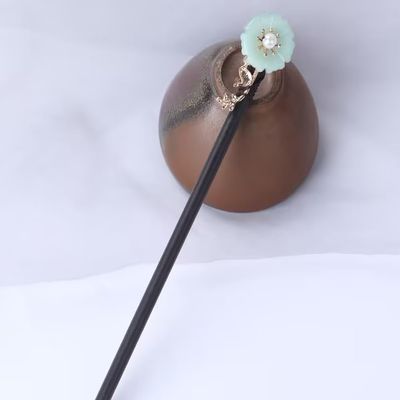 1Pcs Green Plants Japanese Chinese Hair Sticks Pearl Retro Wooden Hairpin Flower Hair Chopsticks Vintage Hanfu Pins Headdress Classic Hair Fork for Long Hair WomenHair AccessoriesHair Pins