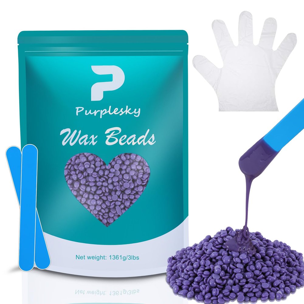 Wax Beads, 3 Lbs Coarse Hard Wax Beads for Hair Removal, Bikini Waxing Beads for Sensitive Skin, Brazilian, Leg, Face, Armpit, Home Waxing Bulk with Silicone Wax Stick(lavender scent)
