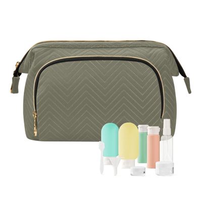 Wudan Green Gray Toiletry Bags Lightweight Cosmetic Bags For Women Travel Women's Coin Change Purse for Travel Organizer