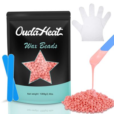 2.4 lb Hard Wax Beads Bulk, Professional Rosin-Free Brazilian Waxing Bead, Hypoallergenic Hair Removal Wax Bead for Sensitive Skin, Body, Bikini, Legs, Home Salons Wax Beans Refill, 5 Silicone Sticks