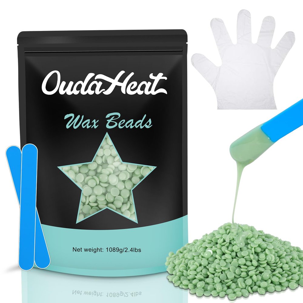 2.4 lb Hard Wax Beads Bulk, Professional Rosin-Free Brazilian Waxing Bead, Hypoallergenic Hair Removal Wax Bead for Sensitive Skin, Body, Bikini, Legs, Home Salons Wax Beans Refill, 5 Silicone Sticks