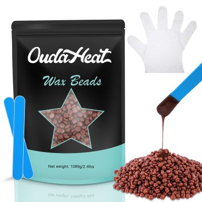 2.4 lb Hard Wax Beads Bulk, Professional Rosin-Free Brazilian Waxing Bead, Hypoallergenic Hair Removal Wax Bead for Sensitive Skin, Body, Bikini, Legs, Home Salons Wax Beans Refill, 5 Silicone Sticks
