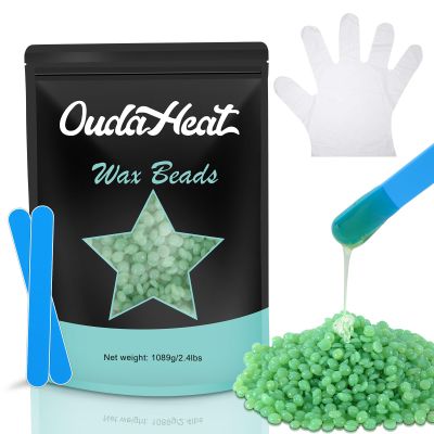 2.4 lb Hard Wax Beads Bulk, Professional Rosin-Free Brazilian Waxing Bead, Hypoallergenic Hair Removal Wax Bead for Sensitive Skin, Body, Bikini, Legs, Home Salons Wax Beans Refill, 5 Silicone Sticks