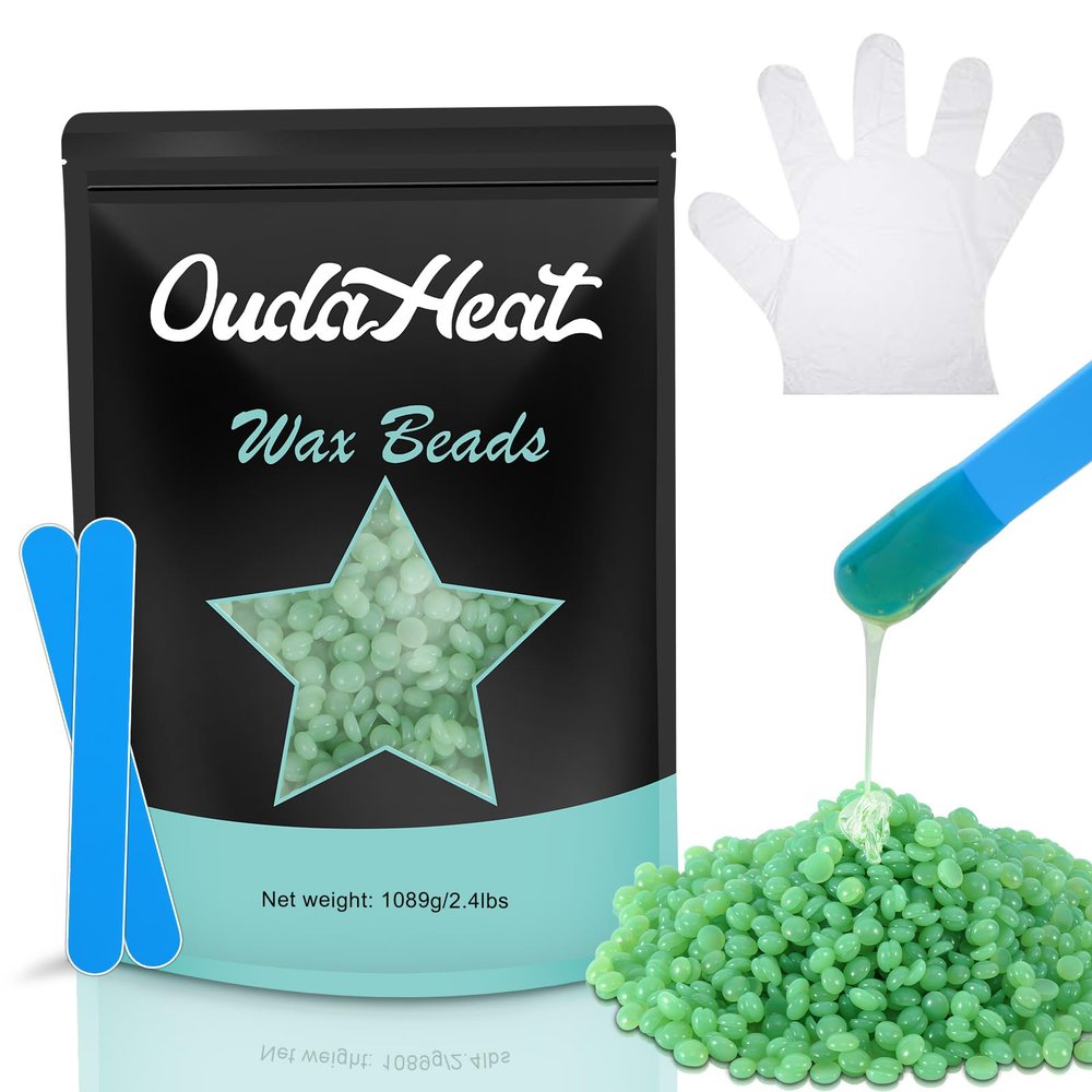 2.4 lb Hard Wax Beads Bulk, Professional Rosin-Free Brazilian Waxing Bead, Hypoallergenic Hair Removal Wax Bead for Sensitive Skin, Body, Bikini, Legs, Home Salons Wax Beans Refill, 5 Silicone Sticks