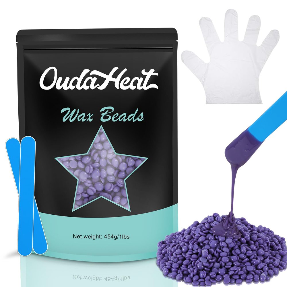 1lb Hard Wax Beads, Rosin-Free Hypoallergenic Brazilian Wax Bead, Professional Stripless Coarse Hair Removal Waxing Beans for Sensitive Skin, Body, Face, Bikini Area, Legs, 3 Silicone Sticks