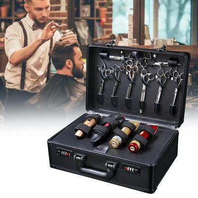 Salon Barber Cases Portable Barber Suitcase Hairdressing Tool Box Barber Traveling Tool Kits Storage Bin w/Fixing Strap & Password Lock, 15.74 * 12.2 * 6.3in