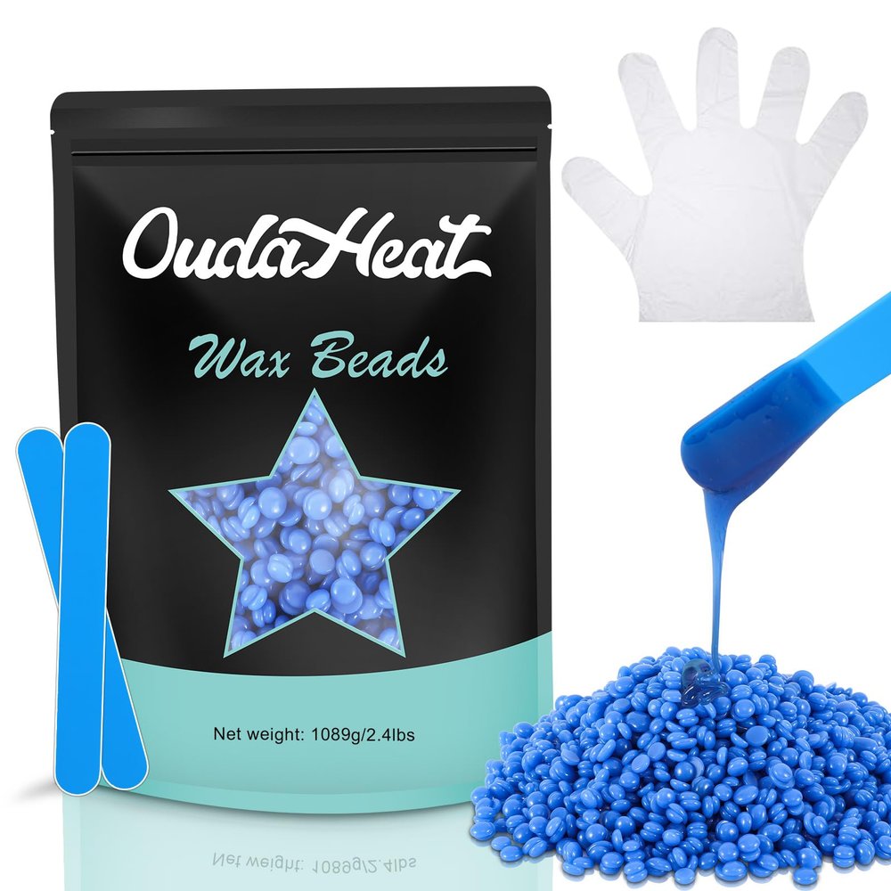 2.4 lb Hard Wax Beads Bulk, Professional Rosin-Free Brazilian Waxing Bead, Hypoallergenic Hair Removal Wax Bead for Sensitive Skin, Body, Bikini, Legs, Home Salons Wax Beans Refill, 5 Silicone Sticks