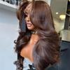 Dark Brown Curtain Bangs Layered Human Hair 13X6 Lace Front Wig for Women 13X6 Deep Part Glueless Long Wig with Curtain Bangs Loose Wave Wig Natural Hairline 24inch 150Density view 3