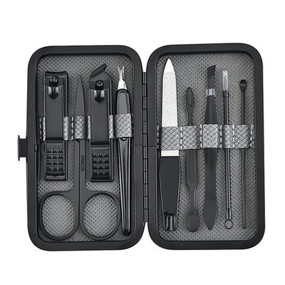 9pcs Stainless Steel Nail Clippers Set Scissores Tweezer Ear Pick Multi-Function Daily Hand Foot Care Tools (Color : A, Size : 10.8 * 6 * 2.2cm) (A 10.8 * 6 * 2.2cm)