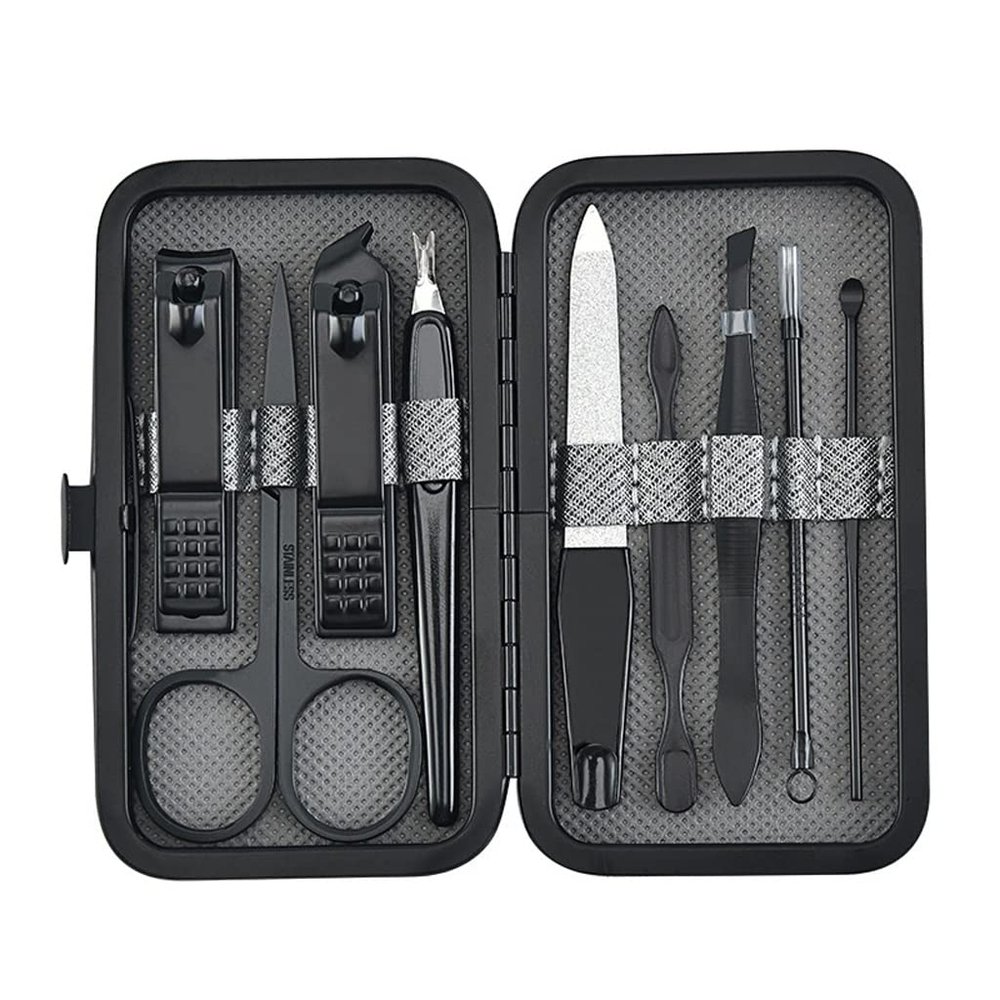 9pcs Stainless Steel Nail Clippers Set Scissores Tweezer Ear Pick Multi-Function Daily Hand Foot Care Tools (Color : A, Size : 10.8 * 6 * 2.2cm) (A 10.8 * 6 * 2.2cm)