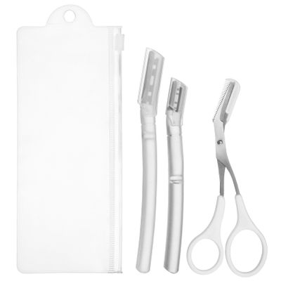 Beavorty 1set Eyebrow Trimmer Kit Transparent Eyebrow Scissors Razor Grooming Tool for Precise Hair Removal Safe Comfortable Handle for Women