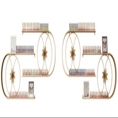 HENGCMM 2 Tiers Gold U-Shaped Display Rack Metal Wall-Mounted Nail Polish Storage Racks Nail Supplies Display Rack, Perfume Storage Shelf, Hanging Racks for Salon/Beauty/Nail Shop