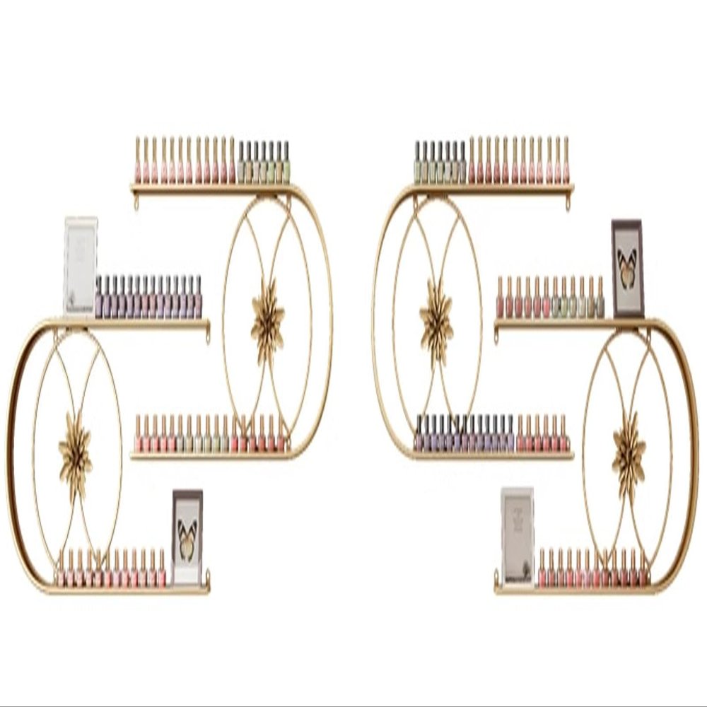 HENGCMM 2 Tiers Gold U-Shaped Display Rack Metal Wall-Mounted Nail Polish Storage Racks Nail Supplies Display Rack, Perfume Storage Shelf, Hanging Racks for Salon/Beauty/Nail Shop