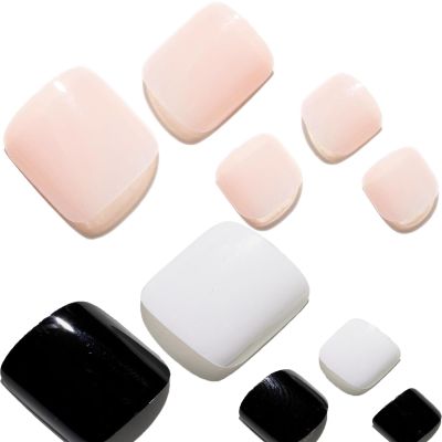 GLAMERMAID Press on Toenails,Nude Pink and Black White Toenails Press ons,48 Pcs 2 Sets UV Glossy Glue on Toenails for Women Girls,Reusable Acrylic Stick on Toenails for Spring Summer