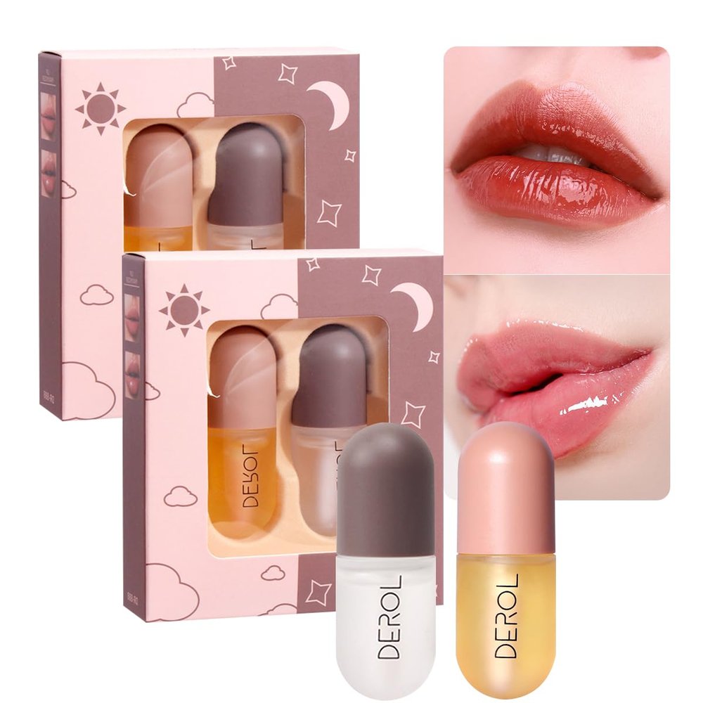 Wenrny Lip Plumper Set,2 Set Natural Lip Plumper and Lip Care Serum,5.5ML Day and Night Lip Plumper Serum,Lip Enhancer,Hydrating Lip Mask,Women Lip Plumper Gloss Kit,Moisturizing Long-lasting