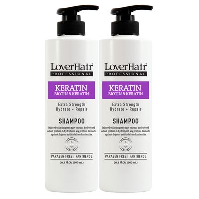 2-PACK LoverHair Professional Keratin Biotin Extra Strength Hydrate & Repair Shampoo 2 x 20.3 fl oz (2 x 600ml)