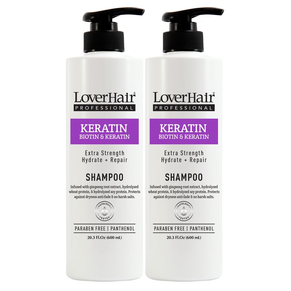 2-PACK LoverHair Professional Keratin Biotin Extra Strength Hydrate & Repair Shampoo 2 x 20.3 fl oz (2 x 600ml)