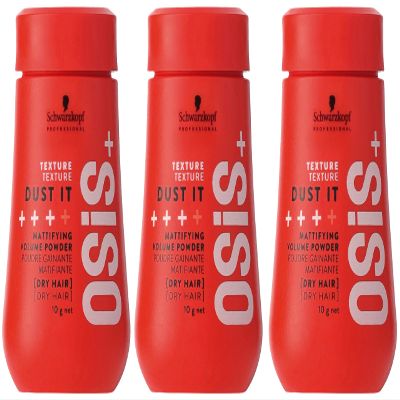 OSiS+ Dust It, 0.35 oz (3 Pack) Mattifying and Texturizing Volume Powder Long-Lasting Hold, Strong Control and Separation for Different Hair Styles
