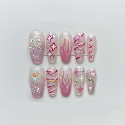 Handmade nail art, handmade nail dressing, student bride's nail, new trapezoidal false nail patch(L)