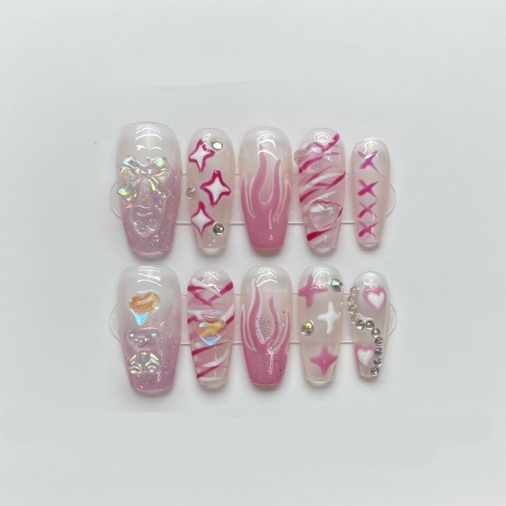 Handmade nail art, handmade nail dressing, student bride's nail, new trapezoidal false nail patch(L)