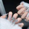 ZIIVIEVS Full Diamond Nail Decoration Dove Bridal Wedding Nail Handmade Wearing Nail Decoration Removable False Nail Patch(White,S) view 2