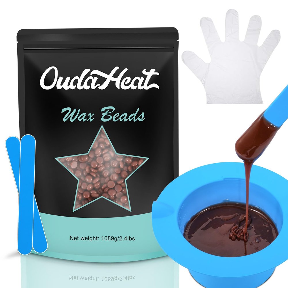 2.4 lb Hard Wax Beads Bulk, Professional Rosin-Free Brazilian Waxing Bead, Hypoallergenic Hair Removal Wax Bead for Sensitive Skin, Body, Bikini, Legs, Wax Beans Refill, 1 Silicone Pot and 5 Sticks