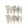 Full Diamond Nail Decoration Dove Bridal Wedding Nail Handmade Wearing Nail Decoration Removable False Nail Patch(White,L) view 1