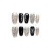 Full Diamond Nail Decoration Dove Bridal Wedding Nail Handmade Wearing Nail Decoration Removable False Nail Patch(Black,M) view 1