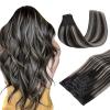 MAXITA Seamless Hair Extensions Real Human Hair Clip ins Natural Black Mixed Silver Human Hair Invisible PU Skin Weft Natural Remy Human Hair Extensions,16 Inch 110g 7pcs view 1