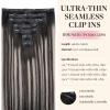 MAXITA Seamless Hair Extensions Real Human Hair Clip ins Natural Black Mixed Silver Human Hair Invisible PU Skin Weft Natural Remy Human Hair Extensions,16 Inch 110g 7pcs view 2