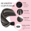 MAXITA Seamless Hair Extensions Real Human Hair Clip ins Natural Black Mixed Silver Human Hair Invisible PU Skin Weft Natural Remy Human Hair Extensions,16 Inch 110g 7pcs view 3