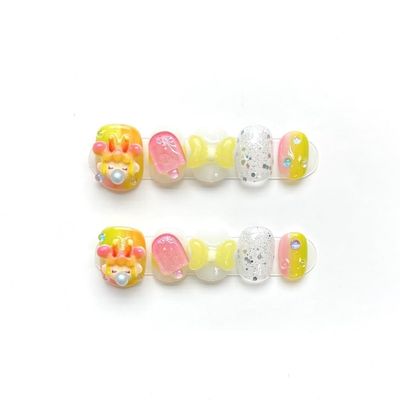 ZIIVIEVS Full Diamond Nail Decoration Dove Bridal Wedding Nail Handmade Wearing Nail Decoration Removable False Nail Patch(Yellow,S)