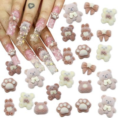 14Pcs Bear Nail Charms 3D Cute Nail Charms Coffee Color Nail Nail Rhinestone Nail Gems Shiny Crystal Rabbit Bow Designs Nails Jewelry for Nail Art Supplies for Women Girls Acrylic Nails Decorations
