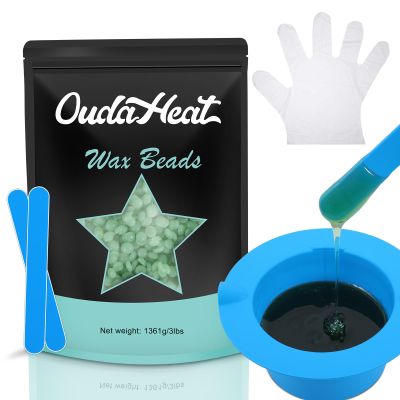 3lb Bulk Hard Wax Beads, Professional Waxing Bead for Brazilian, Bikini, Body, Face, Legs, Coarse Hair Hair Removal, Stripless Wax beans, Salons Supplier Wax Bead Refill, 1 Silicone Pot and 5 Sticks
