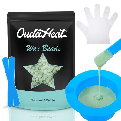 2lb Hard Wax Beads, Stripless Wax Bead for Sensitive Skin, Professional Brazilian Waxing Beads, Bikini, Body, Face, Legs, Back, Chest, Coarse Hair Removal, At-Home Salon, 1 Silicone Pot and 5 Sticks