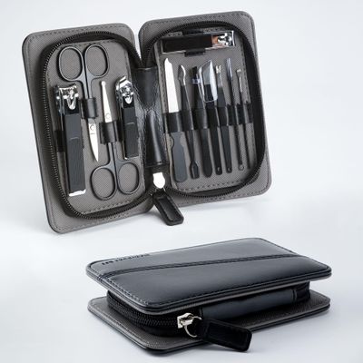 12 in 1 Mens Manicure Set in PU Leather Case, Stocking Stuffers for Adults, Birthday, Christmas Gift, Nail Grooming Kit for Men, Husband, Dad, Boyfriend (Black)