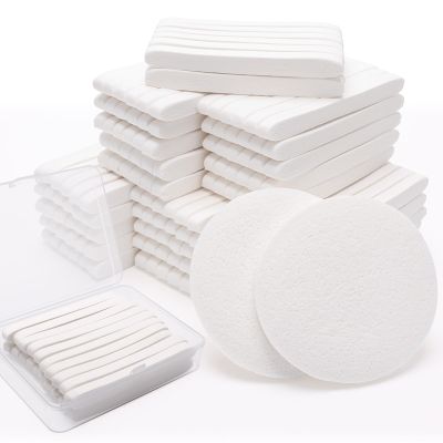 240+1 Pack White Compressed Facial Sponges, Luxiv Round Compress Face Cleaning Sponge for Estheticians Face Sponge Soft Compressed Makeup Sponges with Travel case (3.1", Count, 240)