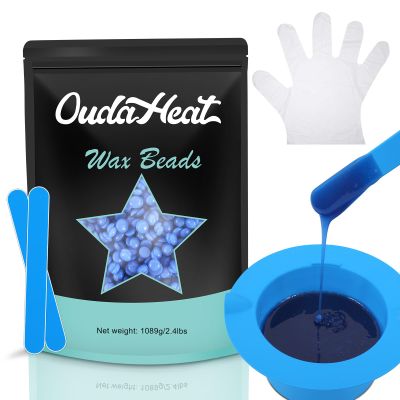2.4 lb Hard Wax Beads Bulk, Professional Rosin-Free Brazilian Waxing Bead, Hypoallergenic Hair Removal Wax Bead for Sensitive Skin, Body, Bikini, Legs, Wax Beans Refill, 1 Silicone Pot and 5 Sticks