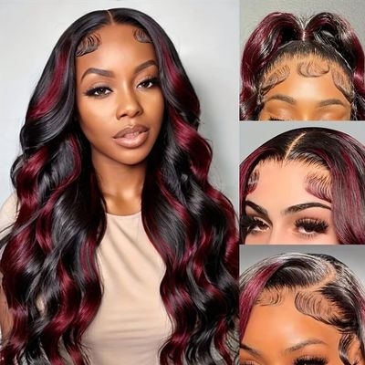 oulaer Highlight Burgundy Glueless Lace Front Wig Human Hair 1B99J Colored Wig Wear and Go Body Wave 13x4 HD Lace Wig Pre Plucked With Baby Hair 150% Density 20Inch