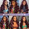 oulaer Highlight Burgundy Glueless Lace Front Wig Human Hair 1B99J Colored Wig Wear and Go Body Wave 13x4 HD Lace Wig Pre Plucked With Baby Hair 150% Density 20Inch view 4