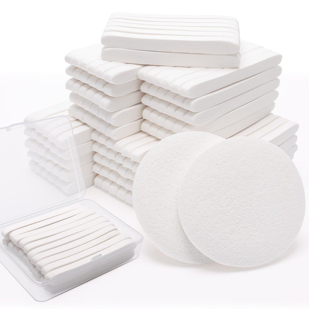 240+1 Pack White Compressed Facial Sponges, Luxiv Round Compress Face Cleaning Sponge for Estheticians Face Sponge Soft Compressed Makeup Sponges with Travel case (3.1", Count, 360)