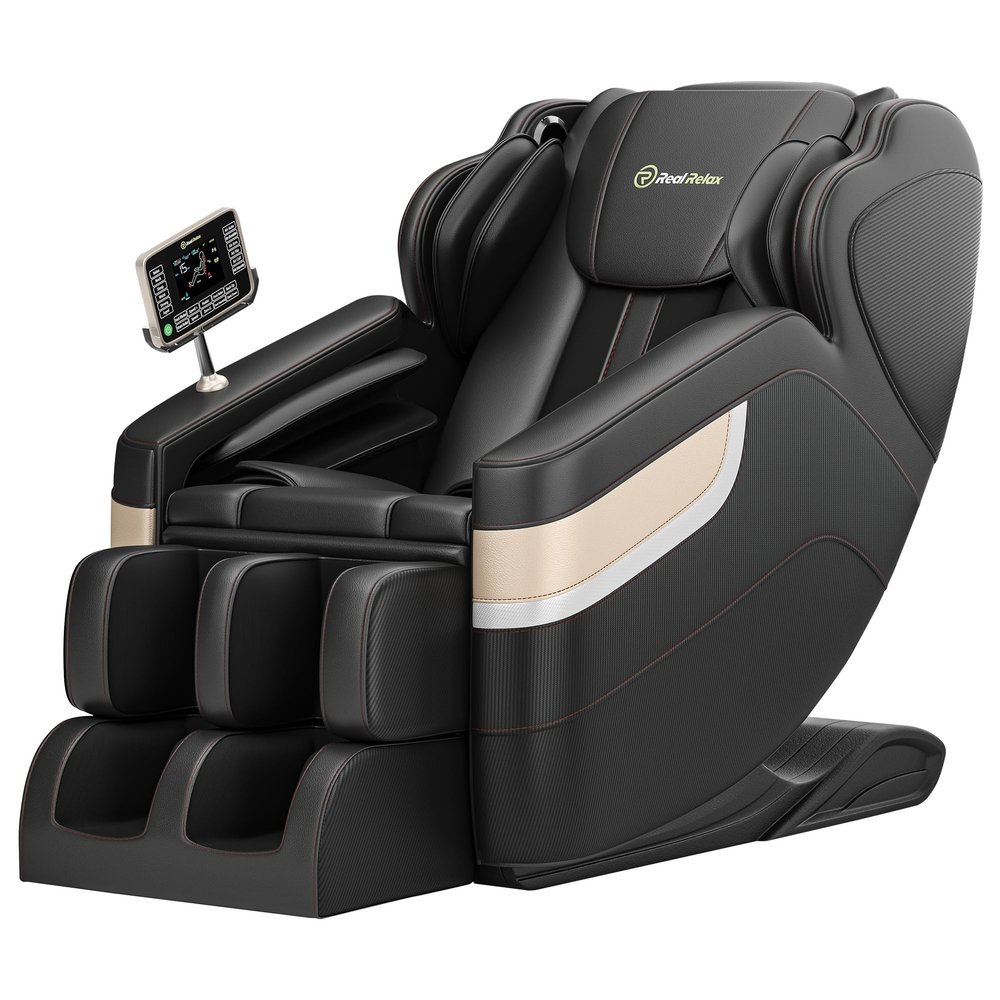Real Relax Massage Chair, Full Body Zero Gravity Massage Recliner, with Auto Modes, LCD, Bluetooth, Foot Massage, Black