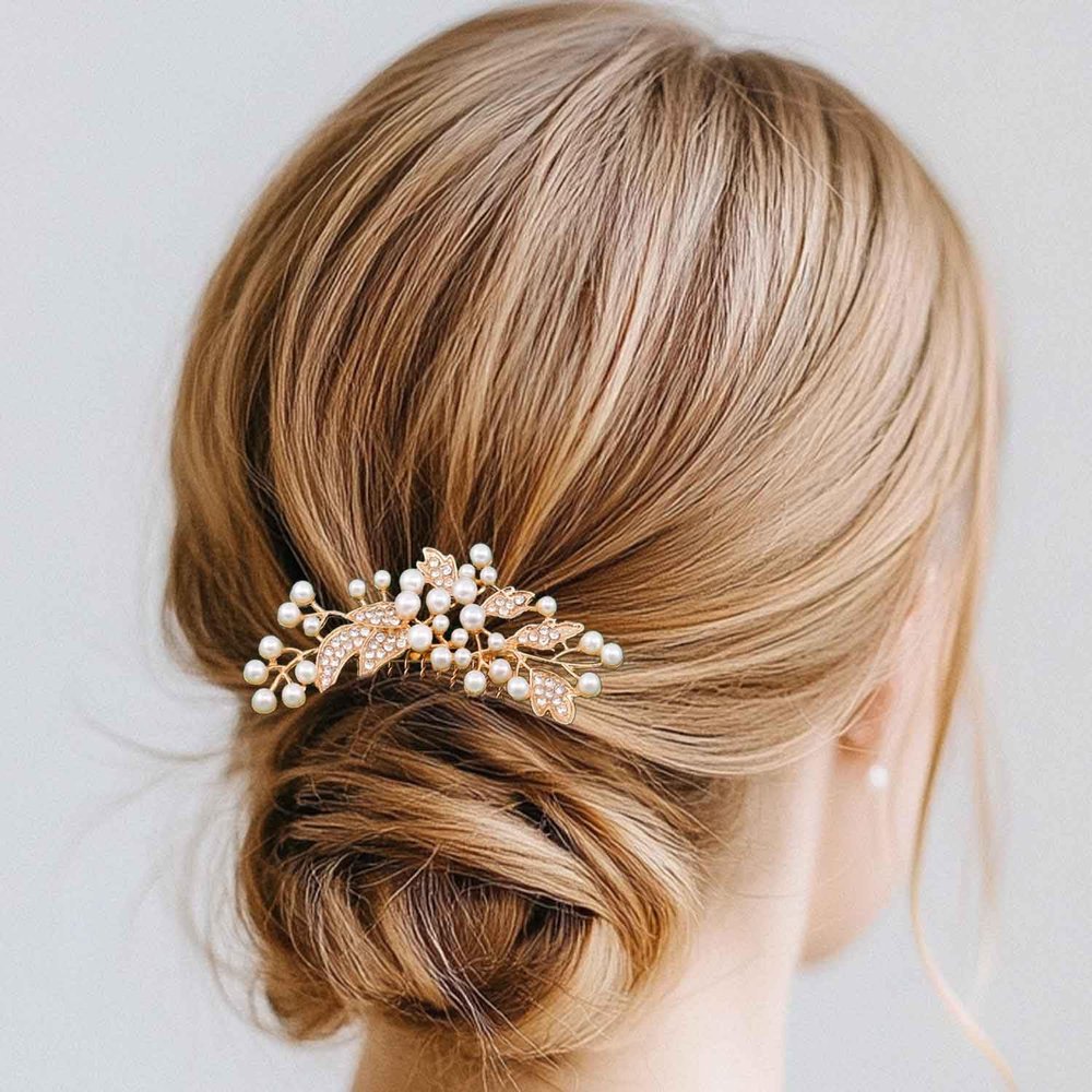 Foyte Wedding Crystal Hair Comb Gold Hair Accessories Pearl Headpieces Rhinestone Bridesmaid Side Combs for Women and Brides
