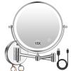 Amelar 1/15 Wall Mounted LED Makeup Mirror Magnifying Makeup Mirror 3500 mAh Rechargeable, Touch Dimmable 3 Color Lights, 8 Double Sided 360 Rotation, Ideal for Hotel and Bathroom view 1